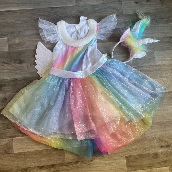 Rainbow Unicorn Kids Halloween Costume Dress with Wings - Picture 4 of 11